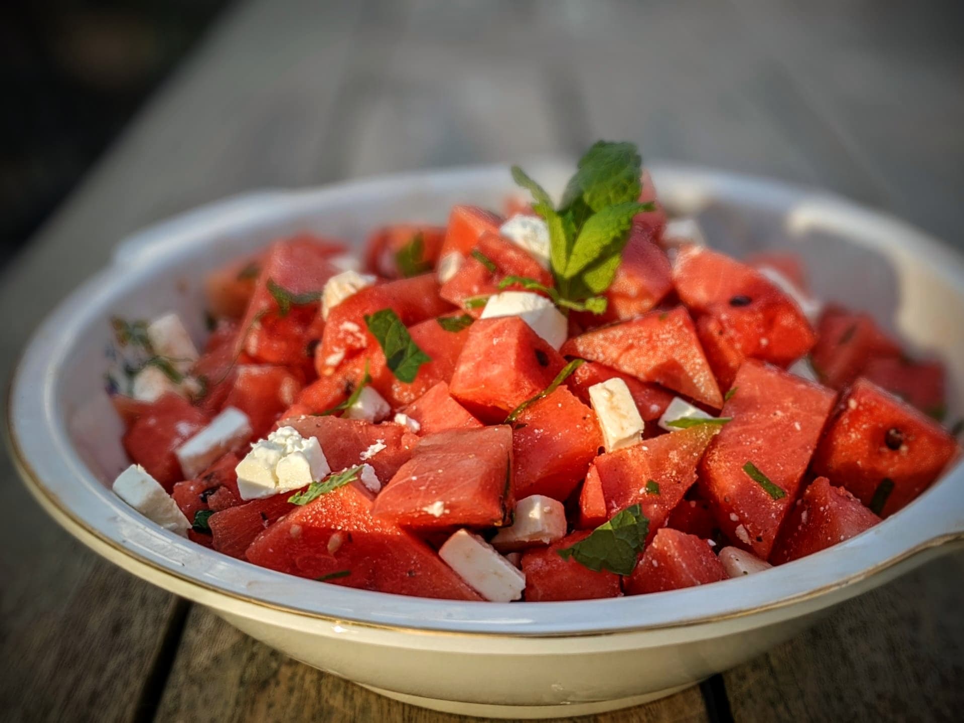 Watermeloen salade met feta en munt